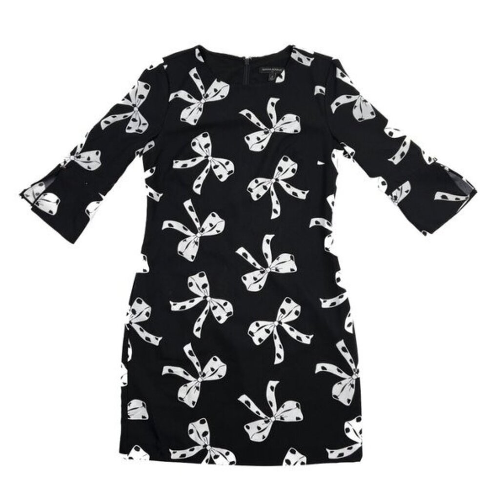 Banana Republic Factory Women’s Black‎ Bow Print Shift 3/4 Dress Sz 4